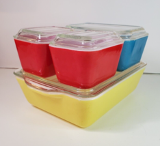 Pyrex Refrigerator Fridgie Dish Set 8-pc Yellow Blue Red Primary Colors ... - £102.46 GBP