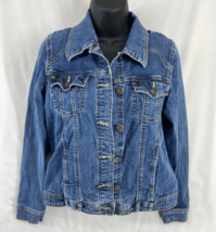 Vintage Wrangler Jacket Women&#39;s Size M Blue Denim Pockets Collar Button ... - $20.89