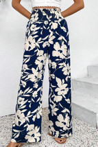 Blue Floral Smocked Frill Waist Wide Leg Pants - $318.13 MXN