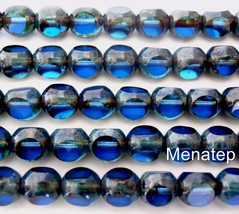 25 6mm Czech Glass Antique Style Triangle Beads: Sapphire - Picasso - $54.49 MXN