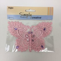 Wrights Simply Creative Pink Butterfly W/ Stones Appliqué Textile Sewing... - £3.88 GBP