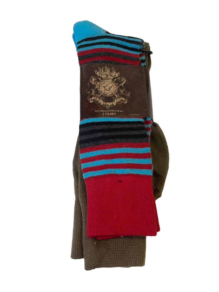 Primary image for English Laundry Men's Striped Mid-Calf Socks, Blue/Brown/Black/Red-Size 6.5-12
