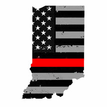 Indiana IN State Outline Red Line Flag Support Fire Fighters Vinyl Sticker - £3.53 GBP