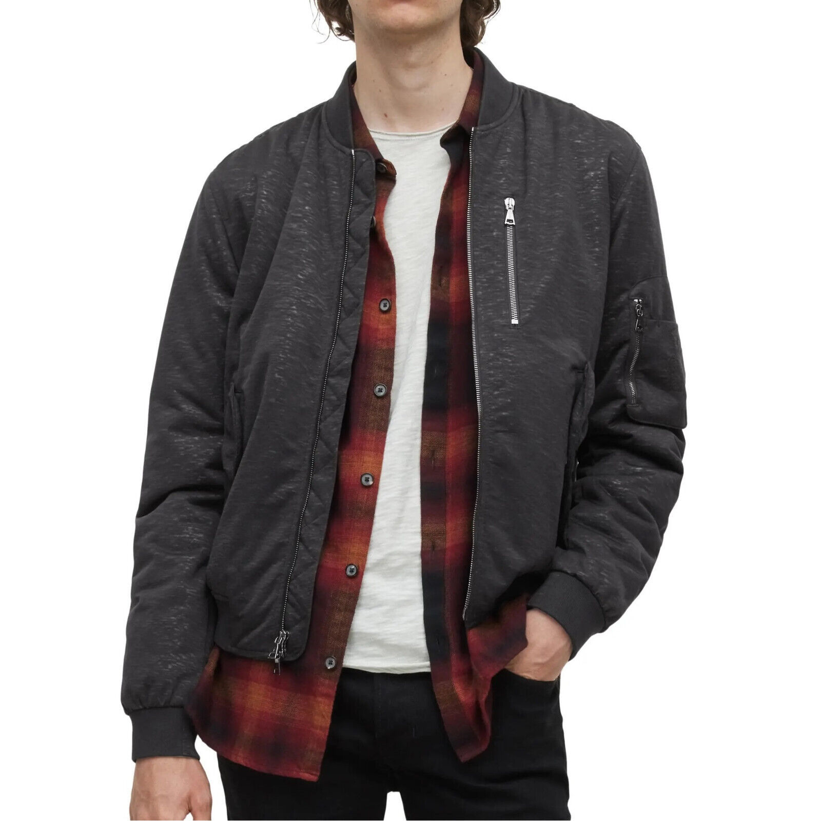John Varvatos Collection Men&#39;s Sutter Flight Bomber Zip Jacket Relaxed F... - $144.12