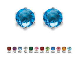 Simulated Birthstone Stud Earrings March Aquamarine Sterling Silver - £79.92 GBP