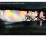 Illuminated American Falls Niagara Falls New York NY UNP Linen Postcard M19 - £1.54 GBP