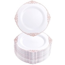 100Pcs Plastic Plates - Disposable - 7.5 Inch White And Rose Gold Dessert Plates - £59.14 GBP