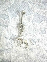 3D SILVER PLATED BULL ANIMAL CHARM ON 14G CLEAR CZ NAVEL BELLY RING BARBELL - $4.99