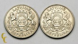 1925-1926 Latvia 2 Lati Silver Coin Lot of 2, KM# 8 - $126.08