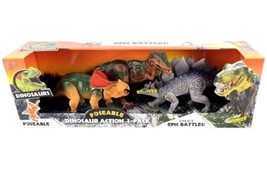 Poseable Dinosaur Action 3-Pack T-Rex Stegosaurus Protoceratops 8&quot; Realistic New - £26.20 GBP