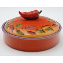 Clay Art Hand Painted Chili Fiesta Ceramic Tortilla Warmer Dish with Lid... - $35.64