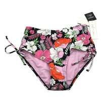 Salt + Cove Juniors Side-Shirred High-Waist Bikini Bottom Floral Black Pink S - £6.16 GBP
