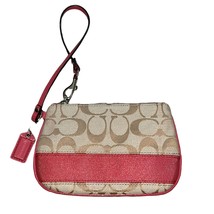 Coach Signature Beige &amp; Pink Wristlet Bag With Zip Closure &amp; Interior Po... - $24.00