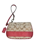 Coach Signature Beige &amp; Pink Wristlet Bag With Zip Closure &amp; Interior Po... - $24.00