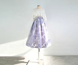 Light Purple Flower Midi Skirt Outfit Summer High Waist Floral Party Skirt Plus image 2