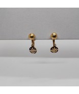 Vintage SPEBSQSA Gold Color Screw Back Bead Front Dangle Earrings - £39.47 GBP