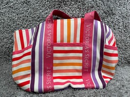 Victoria&#39;s Secret Weekender Tote Bag Multicolor Striped Logo Gym Travel ... - £18.86 GBP