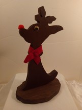 Vintage Rudolph The Red Nosed Reindeer Handmade Wooden Figurine Christmas Decor - £18.94 GBP