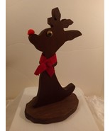 Vintage Rudolph The Red Nosed Reindeer Handmade Wooden Figurine Christma... - £18.61 GBP