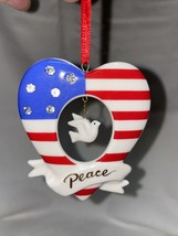 2004 Avon Stars and Stripes Heart Shaped Christmas Peace Porcelain Ornam... - £6.95 GBP