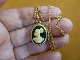 CA30-113 RARE African American LADY black + ivory CAMEO brass Pendant necklace - £19.85 GBP