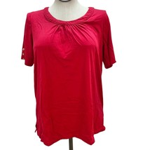 Woman Within M 14/16 Red Short Sleeve Shirt Button Accent - $10.89