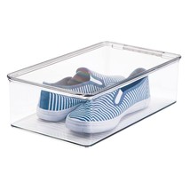 mDesign Stackable Plastic Closet Shelf Shoe Storage Organizer Box with Lid for M - £28.78 GBP