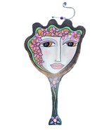 Wooden Handheld Vanity Mirror Shape Woman’s Face Hand Painted Can Hang A... - $25.00