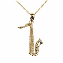 10k Yellow Gold Saxophone 3D Pendant Musical Chorus Band Instruments Necklace - £236.95 GBP+