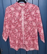 New Womens Orvis Red Pink Floral Button Down Shirt 16 Hippie Boho Retro Mod - £21.79 GBP