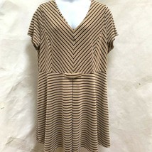 Fervour Sz 3X Dress Brown Black Striped Pleated Fit &amp; Flare Plus Size - $24.49