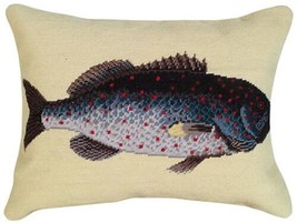Throw Pillow Needlepoint Mark Catesby Rock Fish 16x20 20x16 Natural Poly Insert - £228.58 GBP