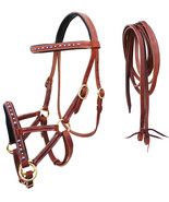 Horse Western Horse Leather Purple Rhinestone Bitless Sidepull Bridle w/... - $1,040.25 MXN