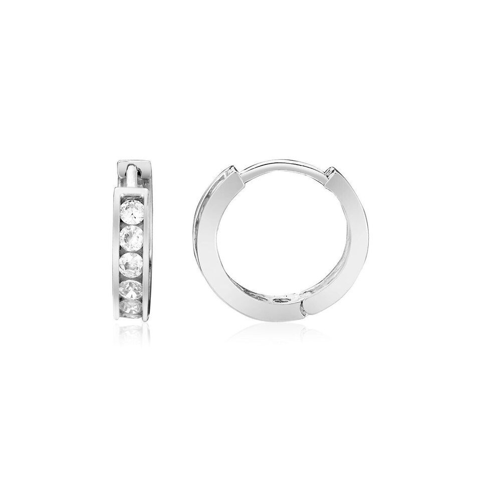 Primary image for Huggie Hoop Earrings with Cubic Zirconia 925 Sterling Silver Women Gift