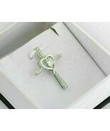 1.50Ct Round Cut CZ Diamond Heart Cross Pendant 18" Chain 14k White Gold... - $106.91