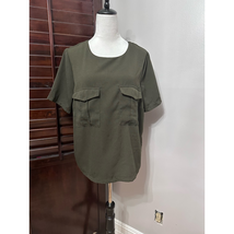 Forever 21 Womens Casual Top Green 3/4 Sleeve Scoop Neck Pockets Solid P... - $11.29