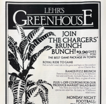 1981 Lehr&#39;s Greenhouse Restaurant Advertisement San Diego Chargers NFL D... - $42.18 CAD