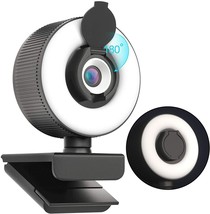 1080P Webcam with Ring Light and Privacy Cover, Auto-Focus, Plug and Play - £28.60 GBP