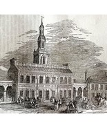 Carpenters Hall Philadelphia 1845 Woodcut Print Victorian Revolution DWY9C - $54.87 CAD