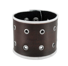 Zeckos Brown Leather Brass Grommet Wristband - £11.26 GBP