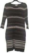 Calvin Klein Womens Dress Black White Grey Stripe Long Sleeve Sweater Dress M - £11.86 GBP