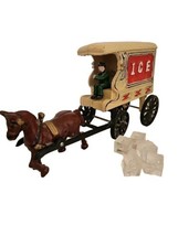 Vtg Cast Iron Horse Drawn Ice Delivery Wagon Cart Toy - £38.92 GBP