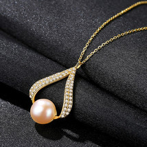 S925 Silver Pearl Necklace Pendant Micro-Inlay 3A Zircon Plated Real Gold Fashio - £19.98 GBP