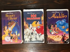 ~3~  Disney *Black Diamond* B &amp; Beast, 101 Dalmatians, Aladdin VHS Lot of 3❤️ - £11.71 GBP