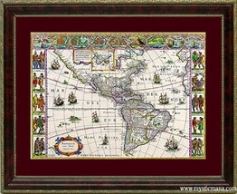 Antique Style Map of America and Native Peoples - £51.77 GBP