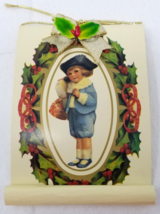 Little Boy Blue Christmas Ornament Colonial Scroll Wreath Plastic 1970s Vintage - £9.67 GBP