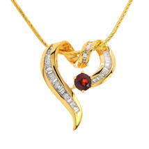 0.75 Carat Diamond Heart Pendant with Garnet 14K Yellow Gold - $949.41