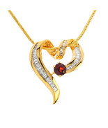 0.75 Carat Diamond Heart Pendant with Garnet 14K Yellow Gold - £746.66 GBP
