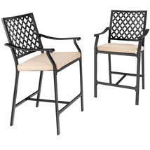 Patio 2Pcs Bar Stool Counter Height Cushioned Chair Armrest Garden Deck - $266.99