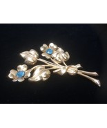 CORO Signed Vintage Brooch Flower Leave Design Sapphire Blue Rhinestones - £10.89 GBP